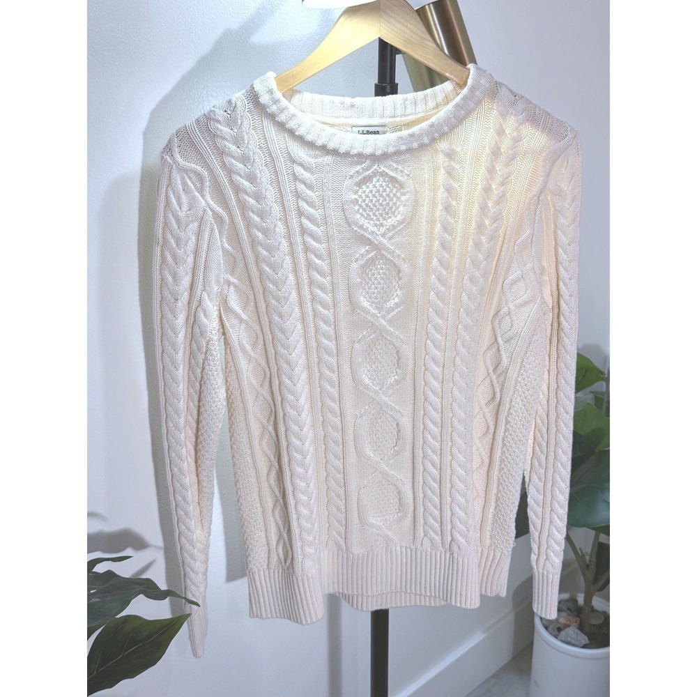 LLBean Cable Knit crewneck sweater fisherman sustainable luxury cabincore M Med.